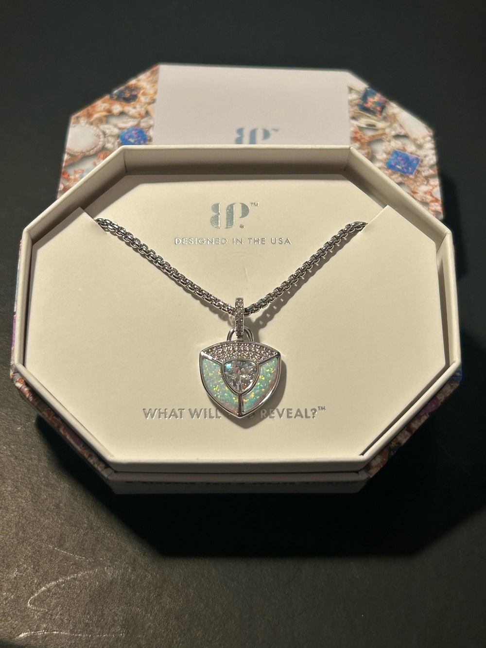 Wrapped In What Matters: Milky White Opal on Rhodium - Picture 1 of 4